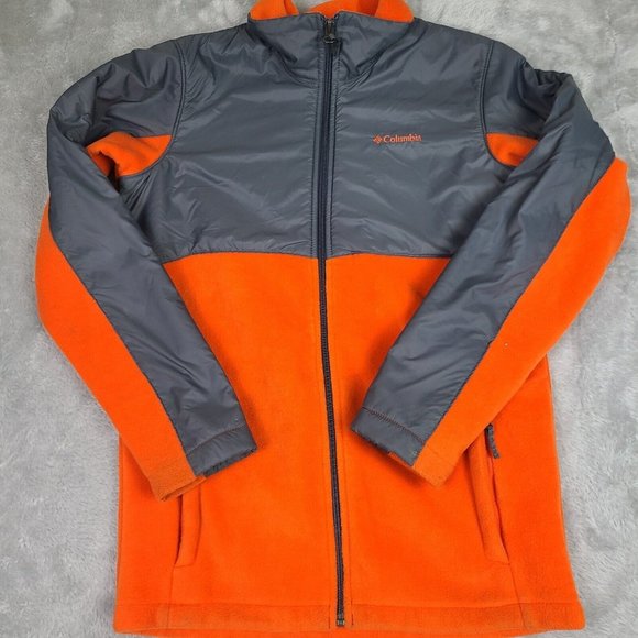 Columbia Fleece Jacket Boys Large Orange Gray‎ Full Zip Softshell Youth Casual - Picture 1 of 12